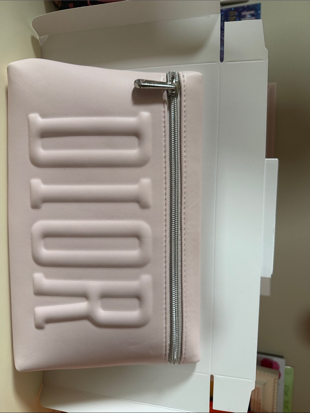 Pink Embossed Zip Pouch